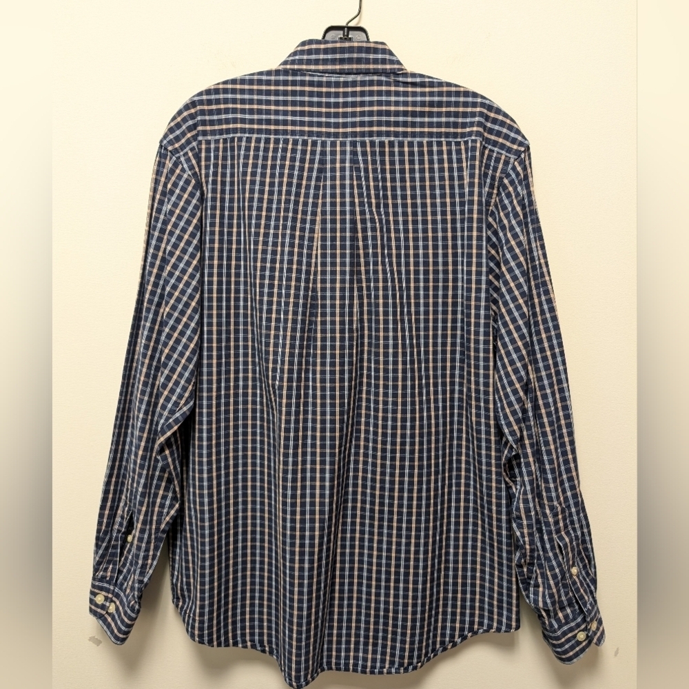 Izod Vintage Navy Plaid Preppy Button Down Shirt Men's M - Picture 3 of 13